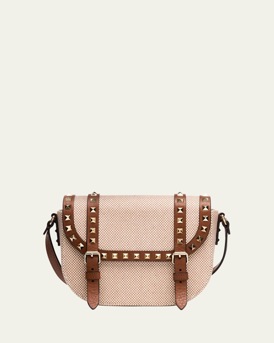 Small Rockstud Canvas Saddle Crossbody Bag